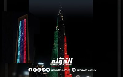 في ذكرى الاستقلال برجا خليفة وأدنوك يضيئان بألوان علم ليبيا