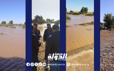 وزارة الموارد المائية تتفقد الأضرار الناجمة عن السيول في مدينتي بن وليد وترهونة