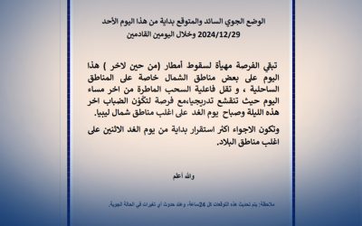 مركز الأرصاد الجوية يتوقع سقوط أمطار متفرقة على المناطق الساحلية