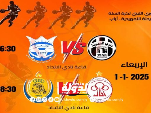 نادي الاتحاد للألعاب الرياضية يستضيف مبارتان ضمن دوري كرة السلة